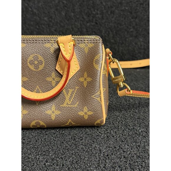 Louis Vuitton Monogram Mini Handbag Brown Leather Canvas Gold Hardware - Picture 7 of 16